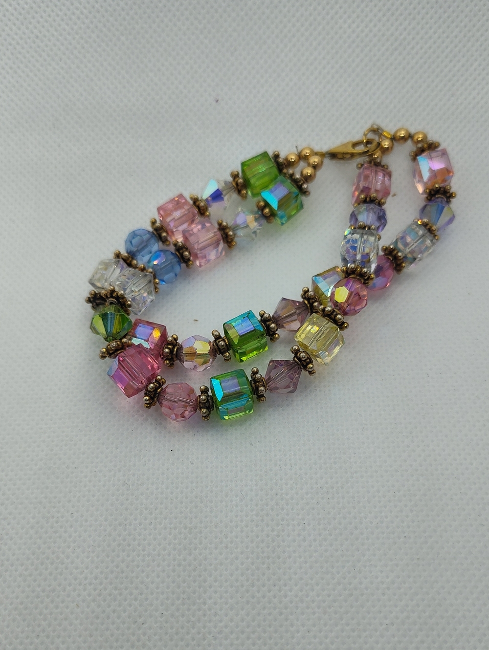 Multicolor Swarovski Crystal Double Strand Bead Bracelet 8"